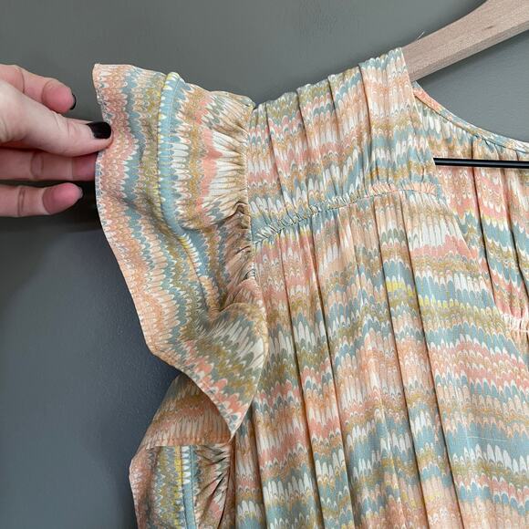 Ulla Johnson Bendetta Dress in Opal Sz 4 Peach Cream Blue Silk Chiffon Ruffles - Picture 9 of 16